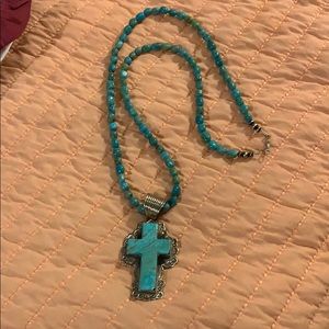 Turquoise necklace with cross pendent